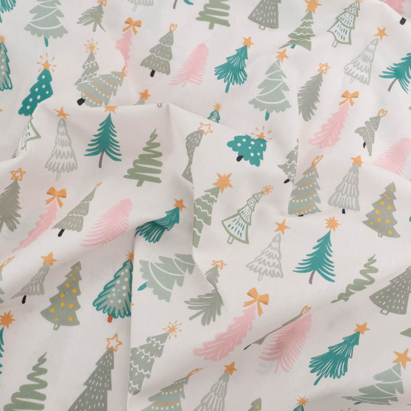 Pink and Green Christmas Tree Cotton Fabric - Maison Klem